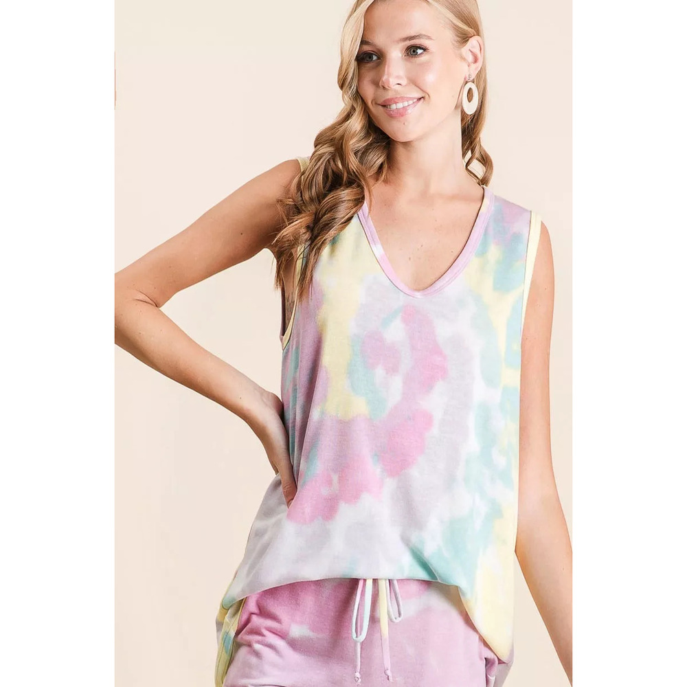 BiBi Sleeveless Tie Dye French Terry Knit Top - Picture 3 of 5
